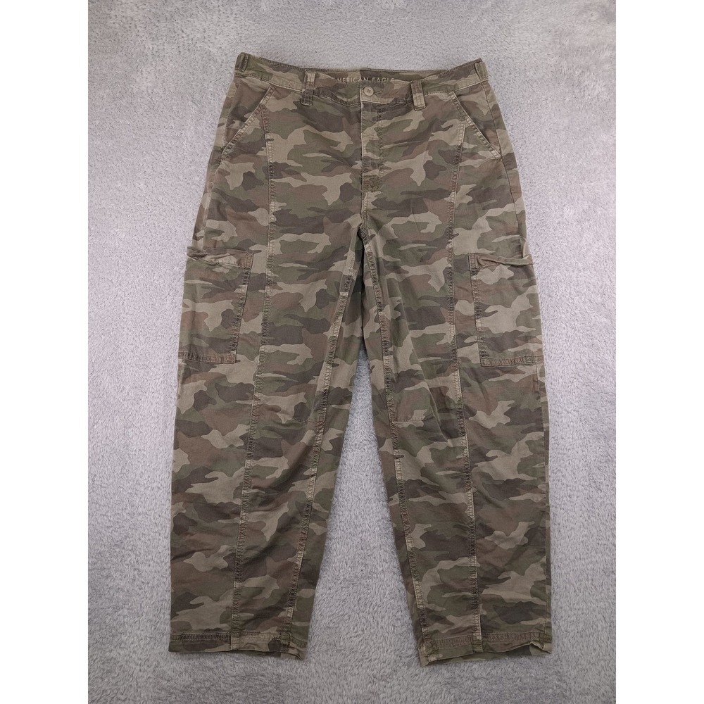 American Eagle Pants Women 12 (34x27) Green Camo Barrel Cargo Stretch